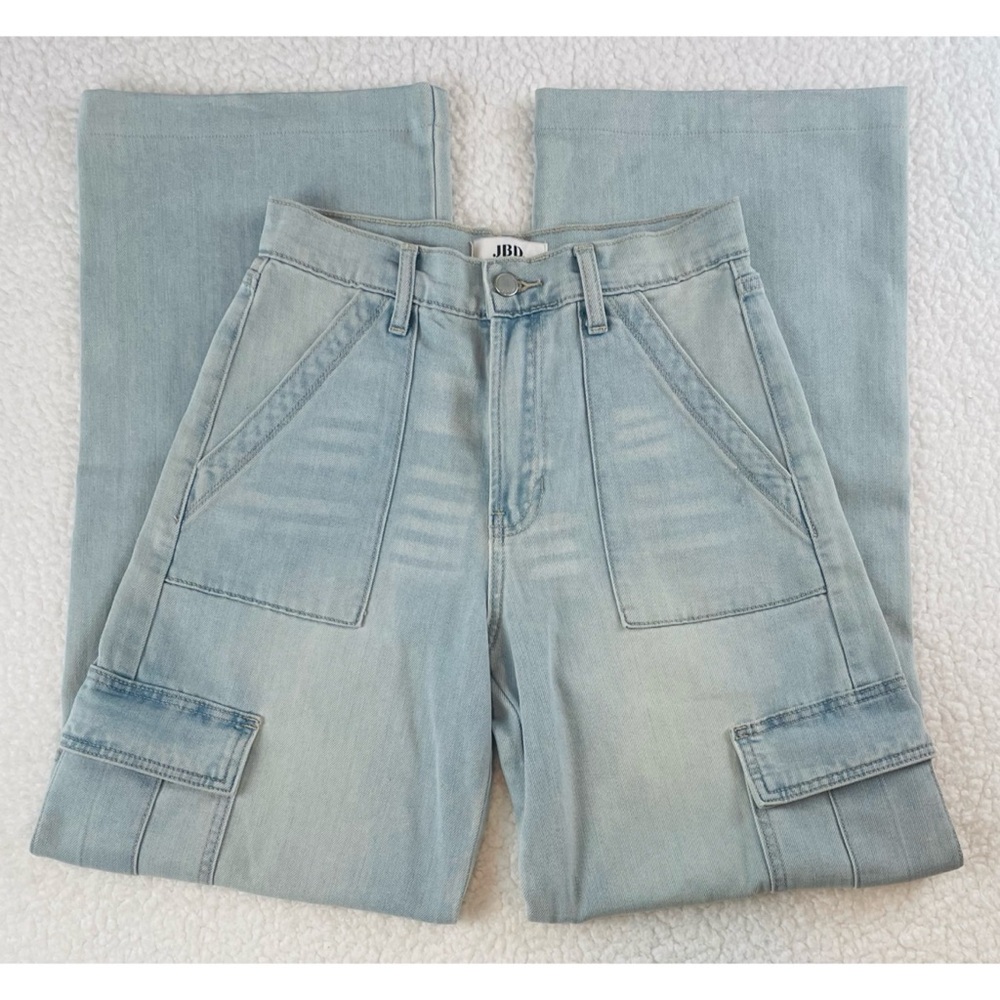JBD. • Blue Light Wash High-Waisted Wide-Leg Cargo Jeans, 26 - Picture 16 of 16